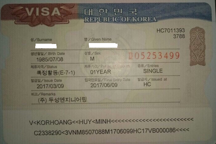 visa E7 Hàn Quốc