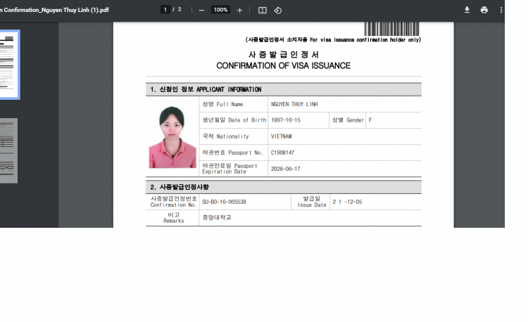 Mã code visa du học Hàn Quốc