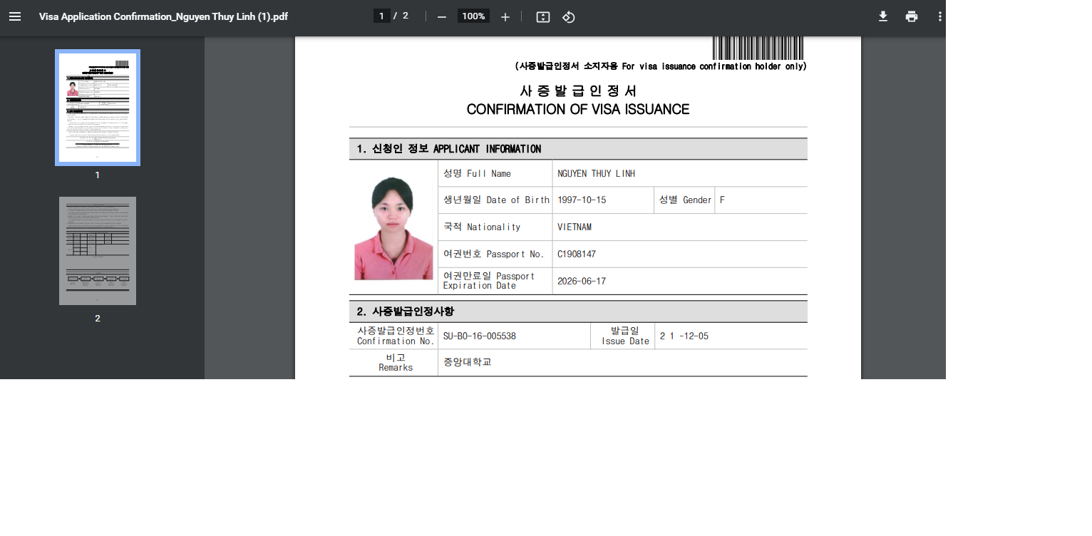 Mã code visa du học Hàn Quốc